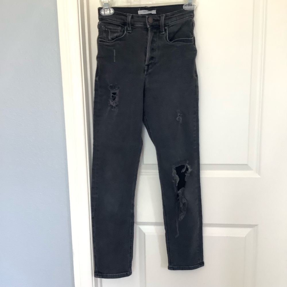 Vigoss Womens Ace Skinny Jeans Black Distressed Five Button Fly Size 26